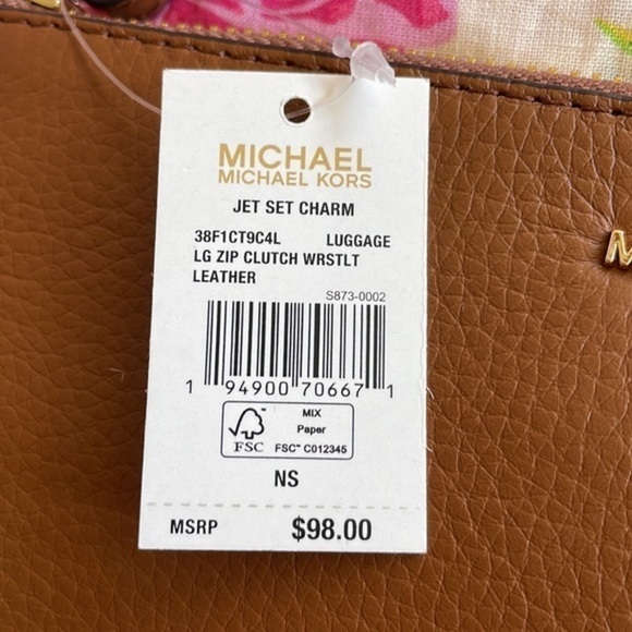 Brand New Michael Kors Genuine Leather Large Zip Clutch Wristlet in Luggage - Picture 7 of 11